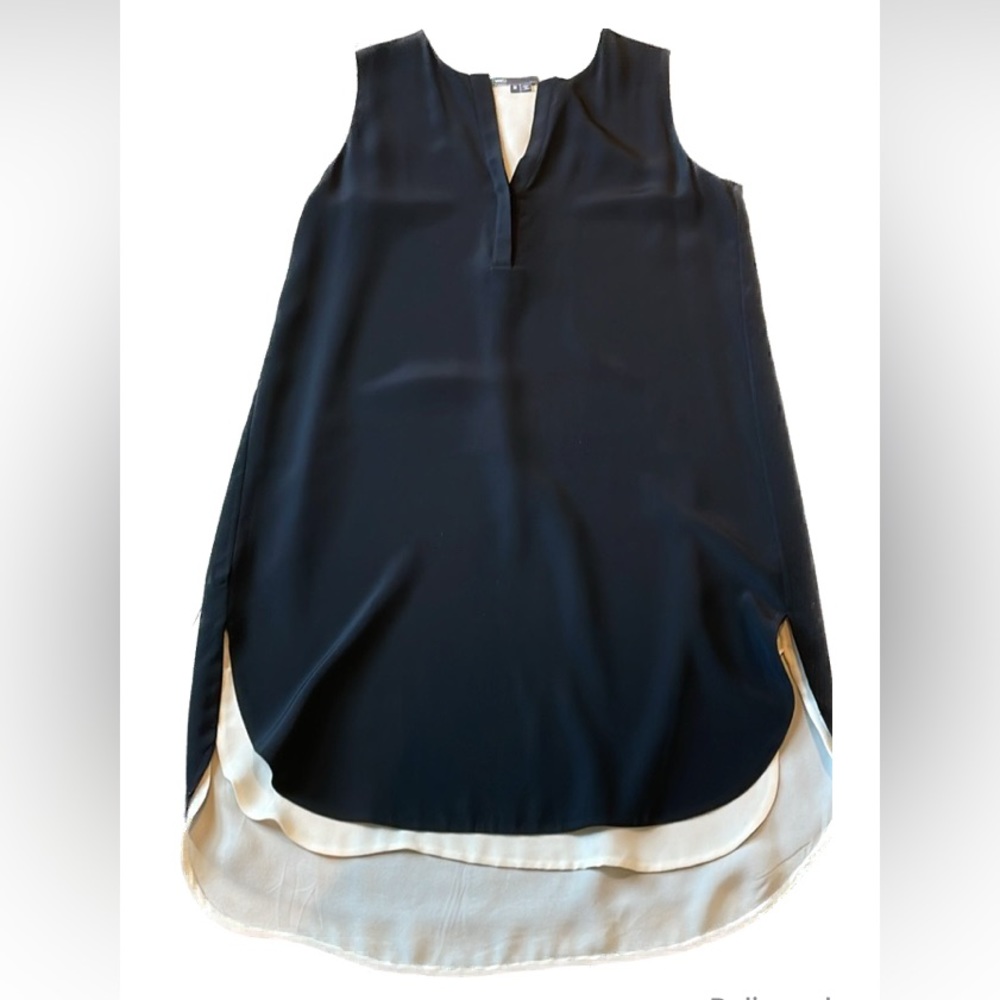 Vince Black and Cream Layered Sleeveless Shift Dress